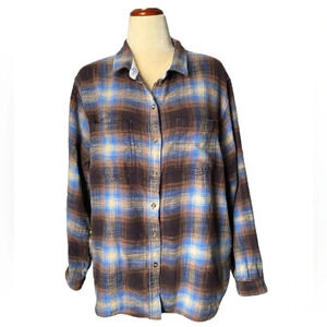 AMERICAN EAGLE | Women Oversized Plaid Woven Cotton Button Down Shirt Size L